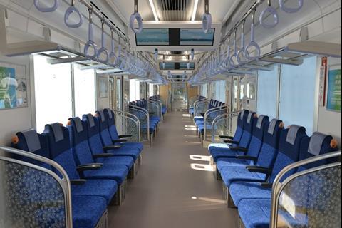 The Series 40000 EMUs have longitudinal seating that can be rotated to a transverse configuration at quieter times. (Photo: Kazumiki Miura)